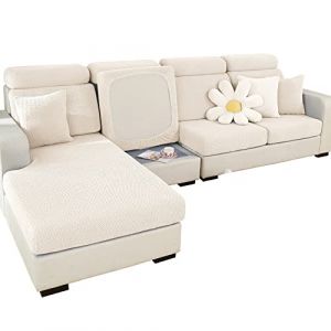 SHANNA Extensible Housse de Canapé 3 Places, Universelle Housse Canape Protection Chat Chiens Griffures, Housse de Coussin et Siège Résistante à l'usure (Tissage Blanc, Housse de Dossier) (ChenyongEU, neuf)
