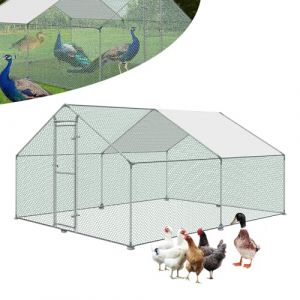 ORHEYA - Poulailler avec toit &agrave; protection solaire - Voli&egrave;re pour poules en m&eacute;tal avec serrure - Parc pour petits animaux (3 x 4 x 2 m) (Zandamin, neuf)