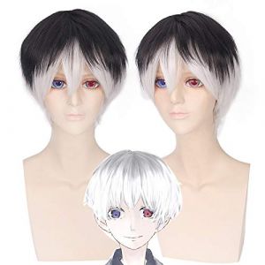 Anime Tokyo Ghoul Re Kaneki Ken Sasaki Haise noir blanc mélange court cheveux synthétiques Cosplay Costume perruques + casquette de perruque PL-198 (good stuff A, neuf)