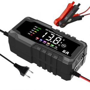 Chargeur De Batterie Intelligent, Chargeur Batterie Voiture, 14.6V 6A Chargeur Batterie Lithium, avec LCD Tactile &Eacute;cran Protections pour Voiture Camion Moto Bateau Batteries Au Plomb Acide(Noir) (ALFAXCELE, neuf)