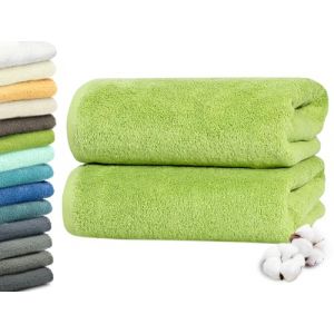 ZOLLNER Set de 2 draps de Bain en 100x150 cm - draps de Sauna particuli&egrave;rement Doux et absorbants en Vert Pomme - avec accroche Pratique - Lavable &agrave; 95&deg;C - Coton - qualit&eacute; h&ocirc;teli&egrave;re (Zollner24, neuf)