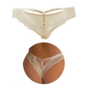 comeondear String Sexy de Pute String Femme Sexy Chic Hot Tanga Dentelle Culottes Taille Basse Slips Stretch sous-Vêtements Feminins Grande Taille Shorty Thong(Beige,M-L) (ComeonDear, neuf)