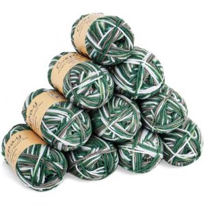 Coopay 10 Pelote de Laine à Tricoter Dégradé, 450g, Multicolore Laine Crochet Doux, 5 Brins Fil à Tricoter, Laine Crochet Tricot pour Layette, Écharpe, Chaussettes - Vert Foncé (YutongTech, neuf)