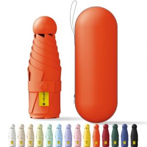 Betrynidil Parapluie Pliable de Voyage MINI - Mini Parapluie De Poche, Anti-UV, Léger, Compact, petit parapluie portable compact pour hommes et femmes Avec boîte capsule (Orange) (GALOLTD, neuf)