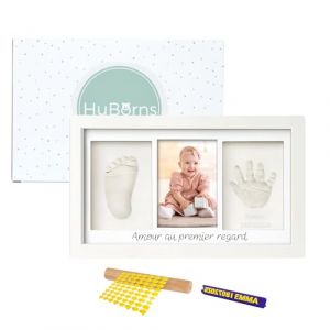 HuBorns - Cadre Empreinte Main Pied Bebe avec Argile Anti-fissuration, Kit Empreinte Bebe pour Cadeau Bebe Naissance, Cadre Empreinte Bébé avec Matériaux de Qualité (HuBorns, neuf)