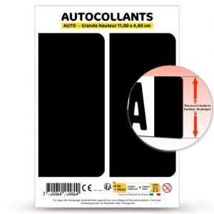 Autocollant Plaque Immatriculation 2 stickers d&eacute;partement ou pays Incognito - Anonyme, Neutre, Vierge en version Fond Noir : 11 x 4,6 cm (Grande Hauteur) (blasonimmat, neuf)