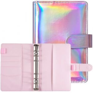 Classeur avec anneaux, classeur à anneaux A6 en cuir PU, agenda à anneaux A6, rechargeable à 6 anneaux avec boucle magnétique, pour manuel et budget planner, rose laser (aiaiaihkiuscc, neuf)