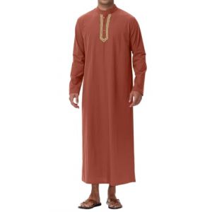 NANAMEEI Djellaba Homme Musulman Tenue Africaine Homme Deguisement Emir Abaya Thobe Homme Marocaine Qamis Homme Rouge Brique M (NANAMEEI, neuf)