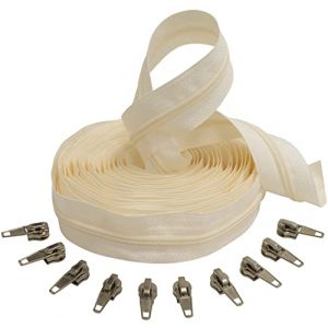 AERZETIX - C62646x5-C62926x10 - Kit de Fermeture &eacute;clair &agrave; glissi&egrave;re Spirale 5m N&deg;5 Couleur: &eacute;cru + 10 curseurs Couleur Argent &agrave; verrou - en Nylon/m&eacute;tal - mercerie (Tuning, neuf)