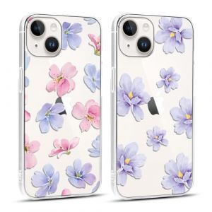 Foonary 2 Pi&egrave;ces Transparente Coque pour Apple iPhone 14/iPhone 13 6,1", Etui Fleur Aesthetic Motif Dessin Housse, Silicone TPU Cover Antichoc Bumper Protection Case pour iPhone 14/iPhone 13, Fleur12 (DANIEL MEYER eu, neuf)