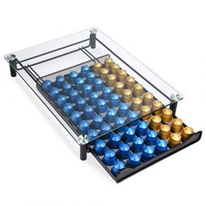 Navaris Tiroir &agrave; Capsule de Caf&eacute; - Rangement Support en Verre pour Dosette Machine &agrave; Caf&eacute; Nespresso - Distributeur Range-Dosette 60 Capsules (SX-Commerce, neuf)