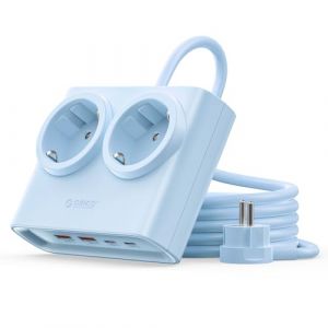 ORICO 25W GaN 6-en-1 Multiprise Rallonge avec 2 Prises AC + 4 Ports USB (2 USB-C), Fiche Ultra-Mince & C&acirc;ble 1.6m, 2500W Max pour Maison/Bureau, Bleu (ORICO Official Store, neuf)