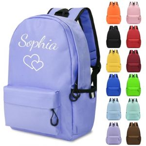 G&eacute;n&eacute;rique Sac a Dos Enfant Personnalis&eacute; Prenom, Cartables D'&eacute;cole Fille & Garcon pour Ecole Primaire Secondaire Lyc&eacute;e, Brod&eacute; Toile Sac &agrave; Dos Enfant Personnalisable (Violet, Grand) (JMSJ, neuf)