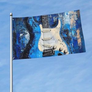 Drapeau d'ext&eacute;rieur double face de 0,9 x 1,5 m - Grande banni&egrave;re de vacances avec 2 &oelig;illets en laiton - Drapeau de cour - Guitare bleue - Pour toutes les saisons - Pour jardin, cour, pelouse (lhyjuqawjfdsa, neuf)