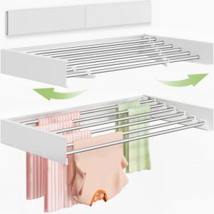Vikaqi &Eacute;tendoir &agrave; Linge Mural 100 cm, S&eacute;choir Mural Pliable pour Int&eacute;rieur, S&eacute;choir &agrave; Linge Rabattable, Porte-Serviettes avec Gabarit de Per&ccedil;age, 6 Barres, Blanc (VIKAQI, neuf)