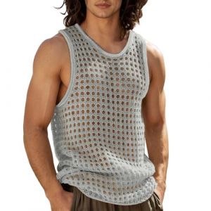 Foweknow Débardeur en maille transparente sans manches pour homme - T-shirt en maille filet transparente - Respirant - Léger - Décontracté - Pour l'été - Sport, Gris clair., XXL (ROTPMS, neuf)