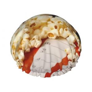Bonnets de douche r&eacute;utilisables et imperm&eacute;ables pour femmes, motif clap de cin&eacute;ma et popcorn. Grands bonnets de bain &eacute;lastiques, double bonnets de bain, con&ccedil;us pour toutes les longueurs de cheveux a (7ZHouQing, neuf)
