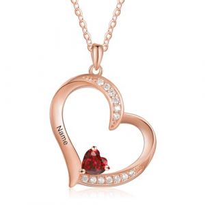 Lam Hub Fong Collier Personnalisé Prénom Coeur Pendentif Or Rose/Or Collier Gravé Femme avec 1-6 Noms Maman Je t'Aime Cadeau pour Anniversaire Fête des mères Noël (personalised jewel, neuf)