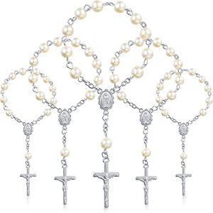 Yaomiao 30 Pièces Chapelet de Baptême Chapelet en Acrylique Chapelets de Baptême de Doigt de Perles Fausses Perles pour Faveurs Baptême Communion Mariages Fête (Chaîne Argent Perle d'Argent) (KoolZation, neuf)