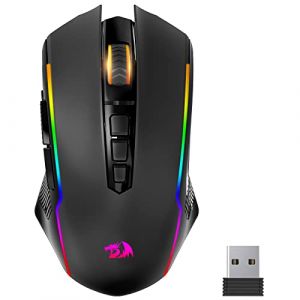 Redragon Souris Gamer sans Fil,Souris sans Fil Rechargeable avec 8000 PPP,Ergonomique,RVB,9 Boutons Programmable avec Bouton de Feu,70 Heures,Souris Gaming de Jeu pour Windows et Mac - Noire (Rose Fabric, neuf)