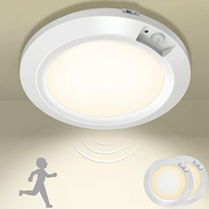 Bemexred Veilleuses LED &agrave; Piles Lumi&egrave;re &agrave; D&eacute;tection de Mouvement, Sans Fil Lampe de Plafonnier int&eacute;rieur pour Placard Couloir Armoire Sous-sol d'escalier - 3000k, Set de 2 (Bemexred FR, neuf)