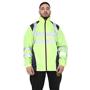 Hamishkane Veste de pluie haute visibilité pour homme avec bande réfléchissante et capuche, Jaune fluo/bleu marine., 5XL grande taille (Valencia Clothing Limited, neuf)