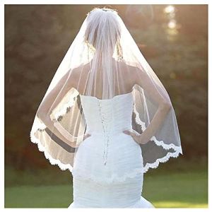 Dentelle Voile De Mariage Impression De Mari&eacute;e Cath&eacute;drale T&ecirc;te Voile Mari&eacute;e Cristal Doux Tulle Bord Coup&eacute; Accessoires De Cheveux Du Bout Du Doigt Avec Peigne Pour Femmes Mari&eacute;es (Blanc B) (Dishowme, neuf)