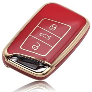 FOAMO Coque de clé de voiture compatible avec VW Passat B8, SEAT, Skoda Keyless - Coque de protection pour clé de voiture en TPU - Rouge (FoilsAndMore, neuf)