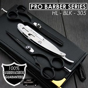 Barber/style professionnel Coupe de cheveux, ciseaux à effiler Cisailles Shavette avec ensemble de lames de rasoir de rasage pour homme en acier inoxydable (pas inclus). Livré avec étui en cuir. (Shave Zone, neuf)