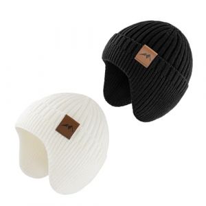 SEYUFN Bonnet Enfant Garcon Hiver Bonnet Bebe Fille Dinosaure Tricot Chapeau Bebe Garcon Large Protection des Oreilles (FR/ES, Âge, 3 Ans, 8 Ans, A-Noir&Blanc) (JDSEU, neuf)