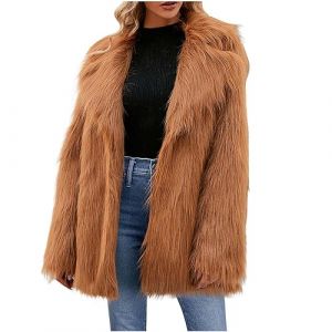 Susenstone Manteau en Fausse Fourrure Femme,Manteau Polaire Shaggy Chaude Veste Femme Fluffy Manteau en Fausse Fourrure Élégant Col Carré Longue Fausse Fourrure Femmes Manteau Fausse Fourrure (⭐⭐⭐⭐⭐Susenstone, neuf)