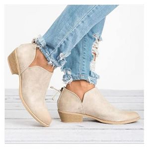 Bottines &Eacute;l&eacute;gantes &Agrave; Lacets Booties Femme Automne Hiver 2022,Ankle Boots Chelsea Classiques &Agrave; Talon Carr&eacute;,Bottines De Motard Pointues En Cuir PU,femmes Cheville Chaussures for F&ecirc;tes ( Color : Beige , (shaoqingg, neuf)