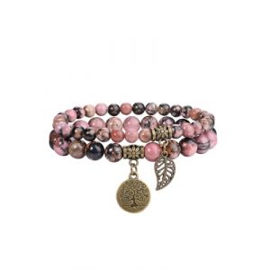 Jovivi 2pcs Bracelet Chakra Pierre Naturelle Bracelet Perles Naturelles Femme Ensemble Deux Bracelets avec Accessoires Arbre de Vie et Feuille Bracelet Porte Bonheur Cadeau Femme (Rhodonite) (kaenmis, neuf)