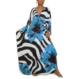 Bsubsach Plus Size Kaftan Femmes Robe Longue Plage Kaftan Maillot De Bain Beach Cover Resort Porter Des Fleurs Bleues (Bsubseach-EU, neuf)