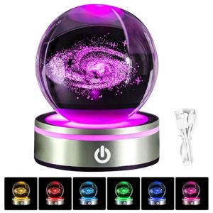 Veilleuse en boule de cristal 3D Système solaire 3D Boule de cristal avec LED, Boule de cristal LED Boule en verre Base de veilleuse colorée, 8 cm Lampe boule en verre avec socle en bois pour (ShopHop Business, neuf)