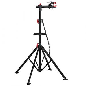 Yaheetech Pied d'Atelier, Support de R&eacute;paration, Hateur R&eacute;glable 108-188 cm, avec Porte-outil Magn&eacute;tique, Pliable, pour V&eacute;lo/VTT, 101x 101x 108,5-188,5cm, Charge Max.30kg (Yahee365, neuf)