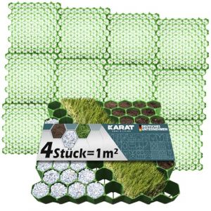KARAT Lot de 4 grilles de gazon en plastique praticables 1 m² – 50 x 50 cm – Vert – Grille de sol, plaque de paddock, nid d'abeille, nid d'abeille, dalles de gazon, grilles de gravier (MEISTEREI, neuf)