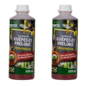 Attractif Guêpes, Frelons et Mouches – Liquide pour piège Guêpes/Protection Naturelle et Efficace - Concentré à diluer, peut être utilisé dans tous types de pièges - 2x500ml (Nuisipro, neuf)