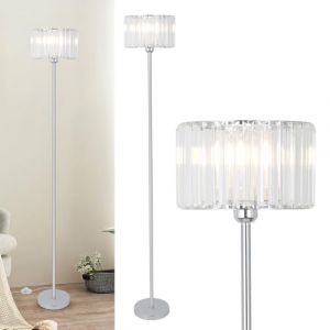 Rayofly Lampadaire de Salon Chromé, Lampe sur Pied Moderne en Cristal avec Abat-jour en Verre, Lampadaire en Cristal Argenté avec Interrupteur au Pied, Lampe sur Pied en Verre pour Chambre à Coucher (Rayofly-EU, neuf)