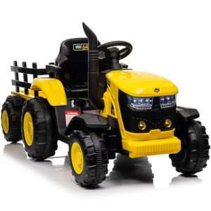 Garvee 12V Tracteur &Eacute;lectrique Enfant avec Remorque Amovible, Voiture &Eacute;lectrique 35W Moteur Double, Musique & MP3, T&eacute;l&eacute;commande, LED, 3 Vitesses, V&eacute;hicule &Eacute;lectrique pour Enfants 3 an+ (Jaune) (HomeLI, neuf)