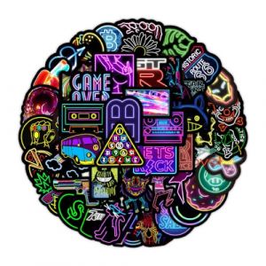 BIKPRST Bikprst 100 Pcs Cool Neon Stickers, Imperméables Vinyle Autocollant, Autocollant Pour Telephone Ordinateur Portable Scrapbooking Skateboard Valise Bouteille Isotherme Tablette Macbook Journal (CHI XUELIANG DE DIAN, neuf)