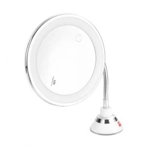 Ohulelks Miroir de Maquillage Flexible à Col de Cygne avec Lumière LED, Miroir Grossissant 10X, Ventouse, Lumière Diffuse Brillante et 360 Degrés (Feiyoupan, neuf)