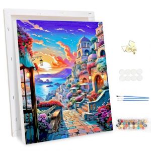 MEIYUDA Peinture par Numero Adulte avec Cadre Bord de mer, Ville romantique Kit de Peinture &agrave; l'Huile sur Toile par Num&eacute;ro, D&eacute;butants Peinture Acrylique Pigment&eacute;e, Decoration Maison Cadeau 30x40cm (JINBEIKANG, neuf)