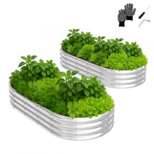 LEADZM Potager surélevé en métal 180x90x30 cm(Ensemble de 2) - Ensemble galvanisé avec Base Ouverte, Très Grande Surface de Plantation Carre Potager - pour légumes, Herbes, Fleurs - Argenté (VICTOPV, neuf)