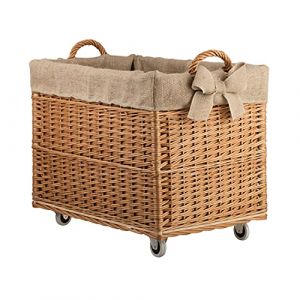 e-wicker24 Coffre de rangement, Panier &agrave; linge rectangulaire, panier en osier avec roulettes et doublure en tissu, malle rangement osier,corbeille, boite (Naturel/jute1) (e-wicker24, neuf)