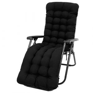 Jokapy Coussin de Chaise Longue Bain de Soleil, Coussin Transat Jardin Exterieur avec Capuche Antidérapante, Coussin Matelassé Chaise Longue Épais, Coussin Transat pour Fauteuil Relax Lounge (Noir) (xiangbaoshang, neuf)