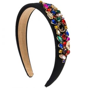 Chouchou &eacute;ponge en tissu brillant incrust&eacute; de vitraux ornement de cheveux en diamant, noir (Fanjubei Store, neuf)