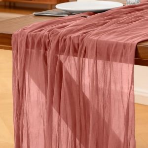 Chemin de Table Rose Corail, 300 x 90 cm Style Boh&egrave;me Chemin de Table en Gaze pour Les Mariages, F&ecirc;te Anniversaires, No&euml;l et Le Nouvel an D&eacute;coration Table de Cuisine (Foatcox-eu, neuf)