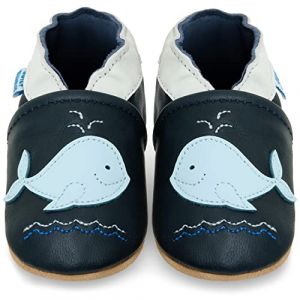 Juicy Bumbles Chaussures Bebe Gar&ccedil;on - Chaussons B&eacute;b&eacute; Cuir Souple - Baleine Bleue - 2-3 Ans (Juicy Bumbles, neuf)