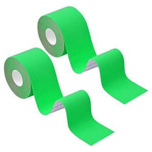 2 Rolls Bandes Kinésiologie Sport 5mx5cm, Bande Sportive Adhesive Hypoallergénique, Ruban Thérapeutique Muscles Élastique Imperméable, Strapping Physio Tape pour Genou Cheville (Vert) (Bocxin, neuf)